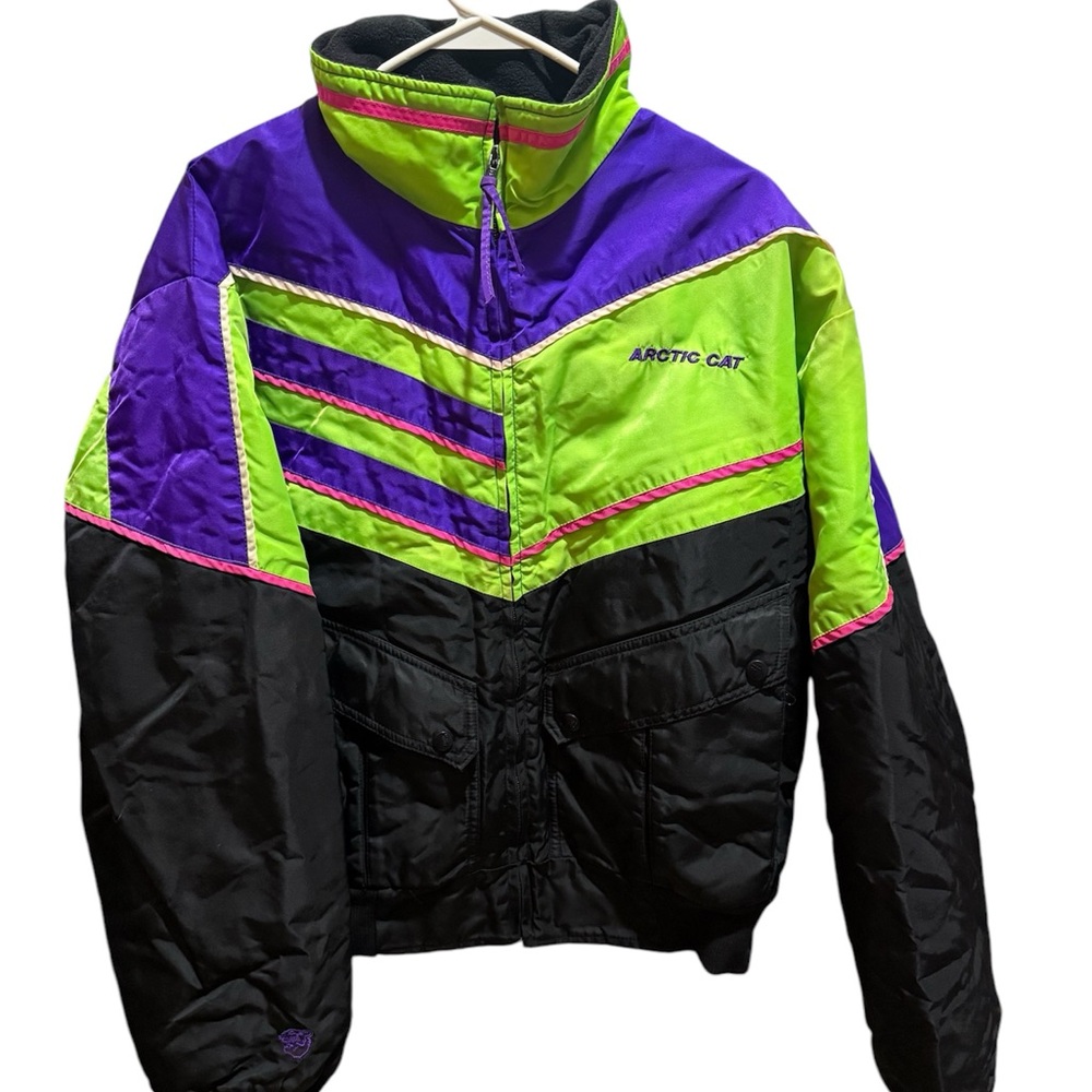 Rare retro Arctic Cat neon green and purple snowmobile jacket men’s size…
